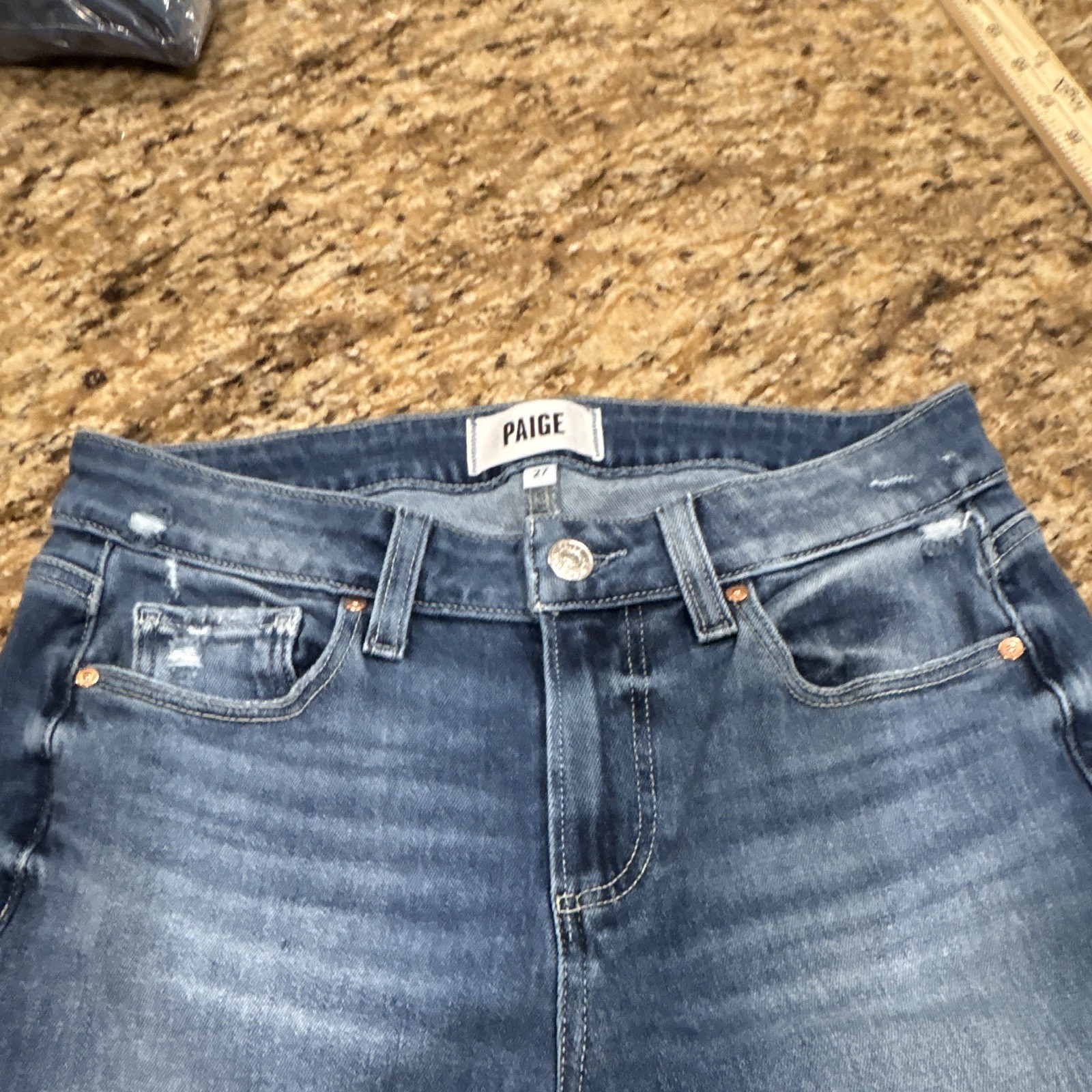 PAIGE Verdugo Skinny Jeans Medium Wash Distressed Stretch Mid Rise Blue 27 #J6