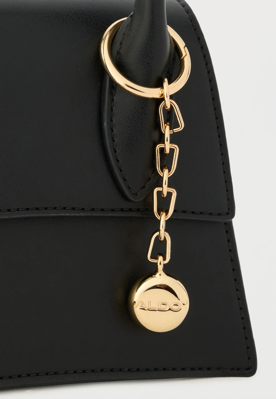 ALDO Allina Black Mini Top Handle Bag,Knotted Handle Gold Chain Crossbody Strap