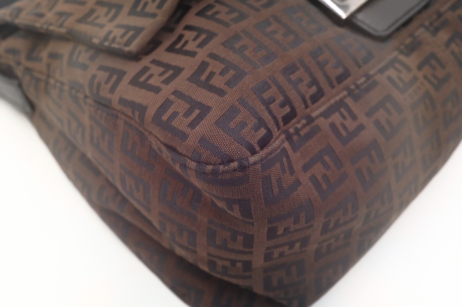 Authentic Fendi Zucchino Mamma Baguette Shoulder Bag 8BR001