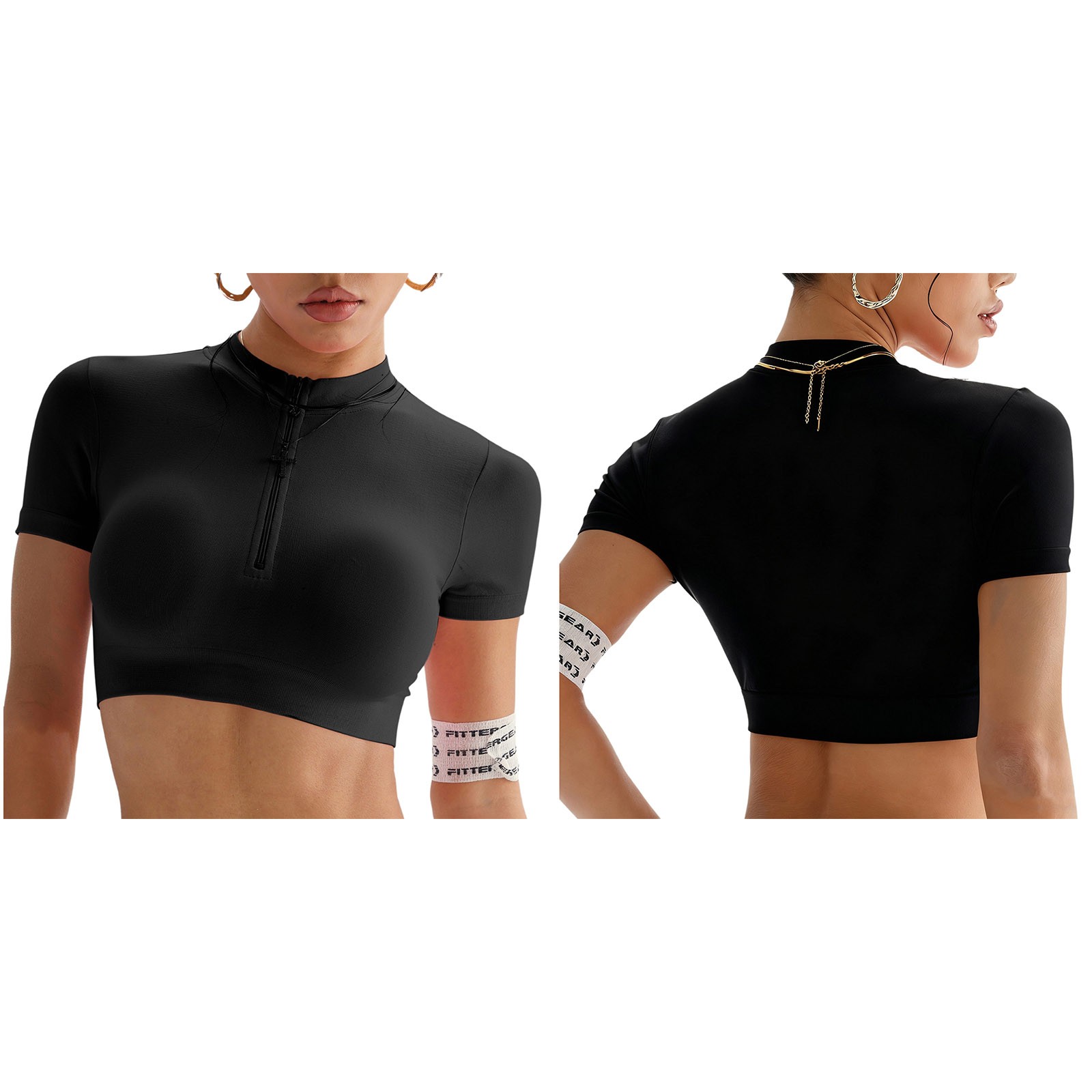 Women Workout Activewear Crop Top Moisture Wicking Athletic Short Sleeve Yoga