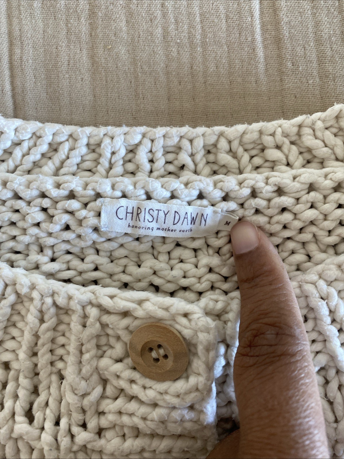 Christy Dawn Nola Cardigan 100% Cotton Size Medium Creme