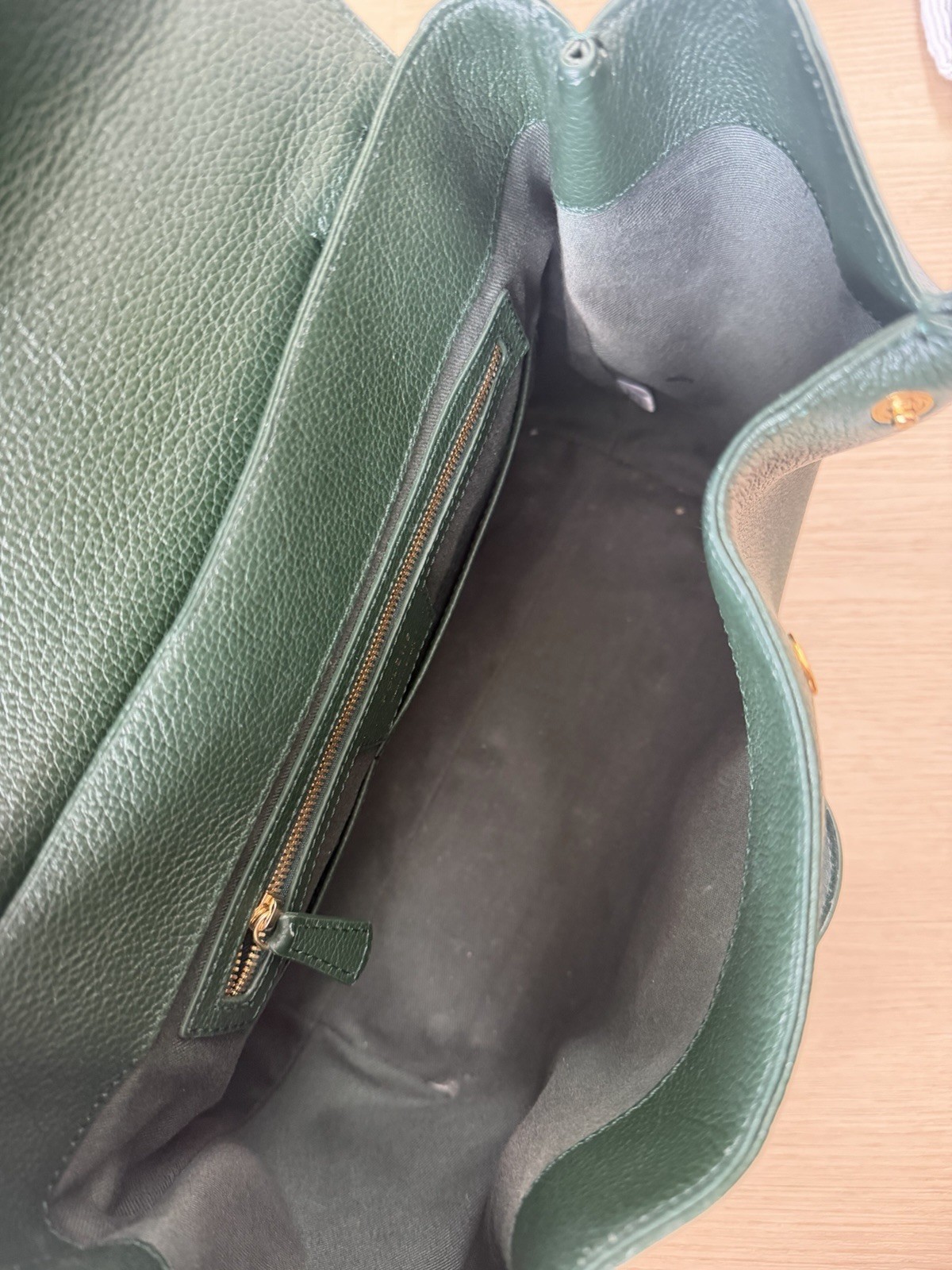 Polene Numéro Un Leather Suede Trim Handle Bag Forest Green