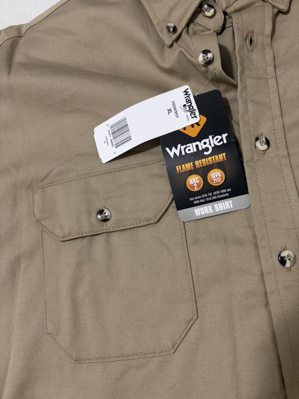 Wrangler Men FR Long Sleeve Button Down Work Shirt – XL Brand new, tags intact.