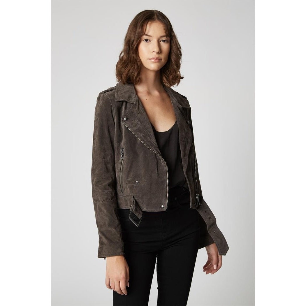 BLANKNYC Suede Moto Jacket in French Grey Size S