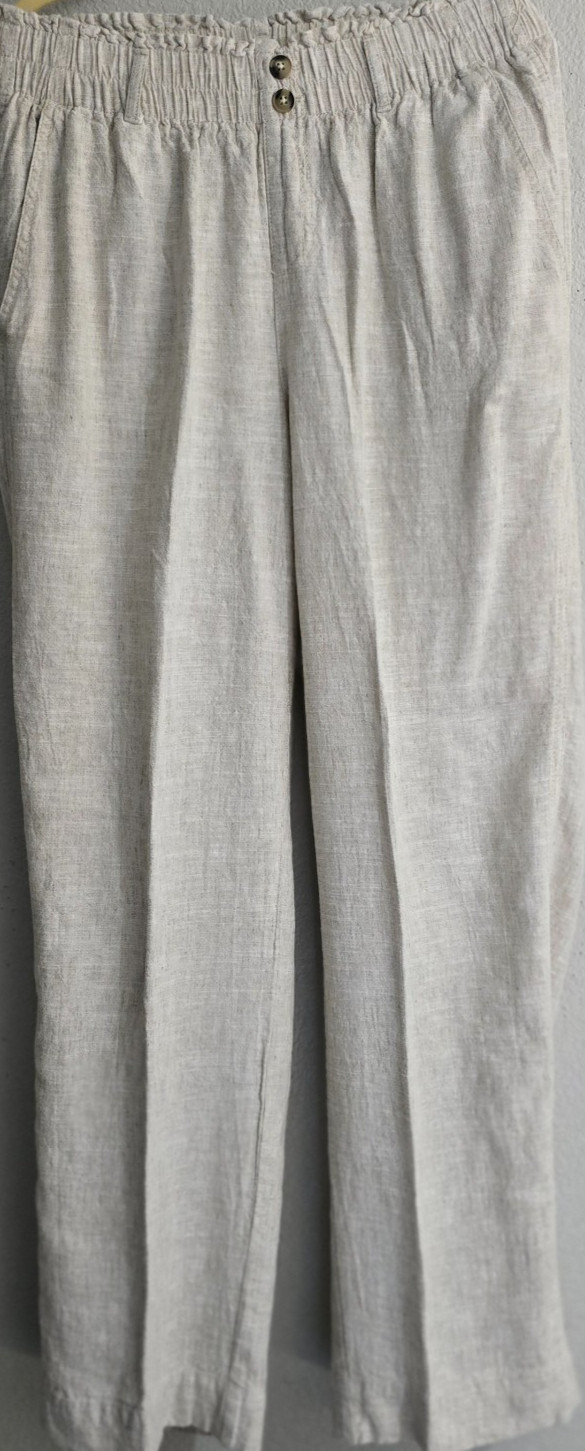 Women’s Linen Blend Pull-On Pants Off White Elastic Waist Wide Leg 28-30 x 30