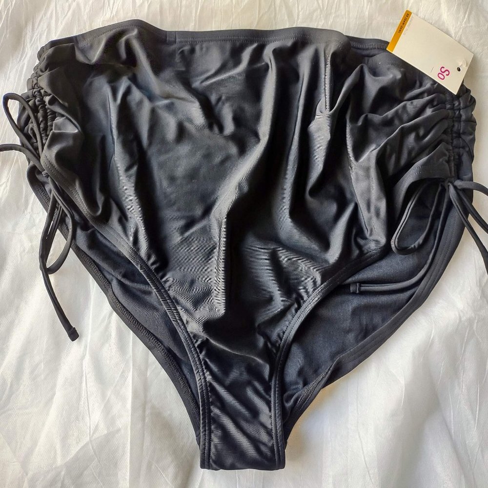 Juniors SO Plus size high waisted ruched bikini bottom side tie black NWT Sz 3X