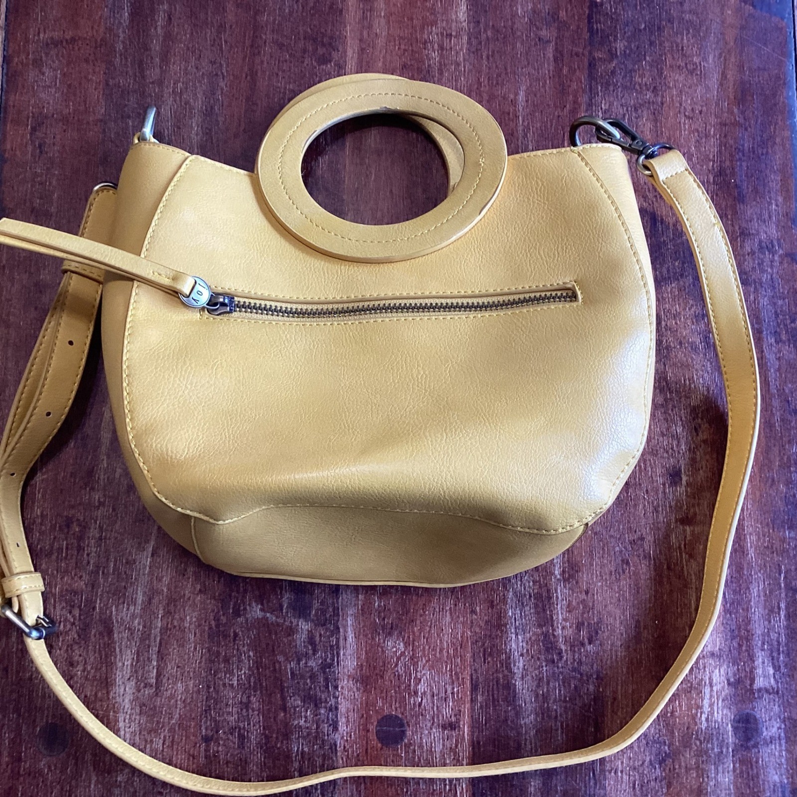 Joy Susan Yellow 100% Vegan Leather Circular Handle Crossbody Handbag Satchel