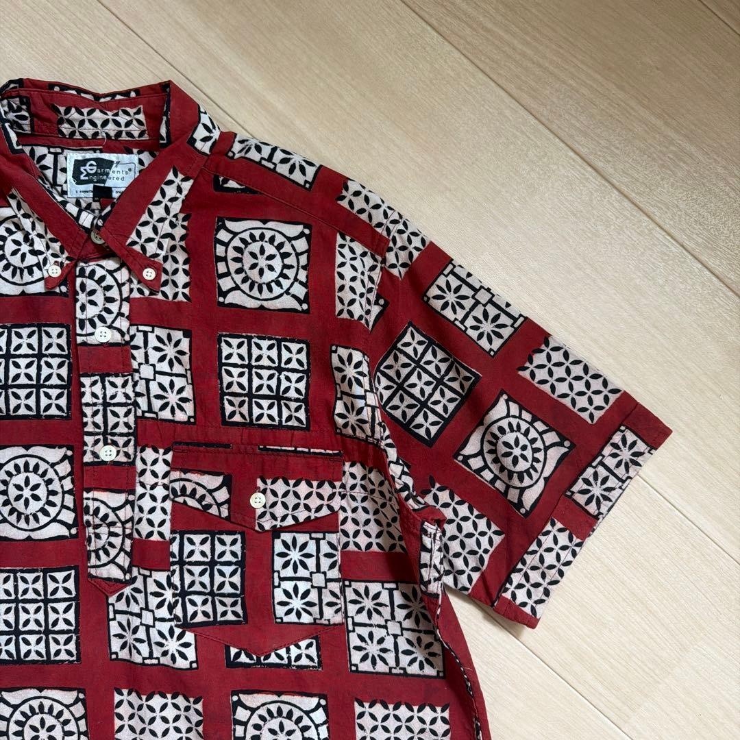 Engineered Garments Batik Pattern Pullover Shirt USA Made M Burgundy F/S
