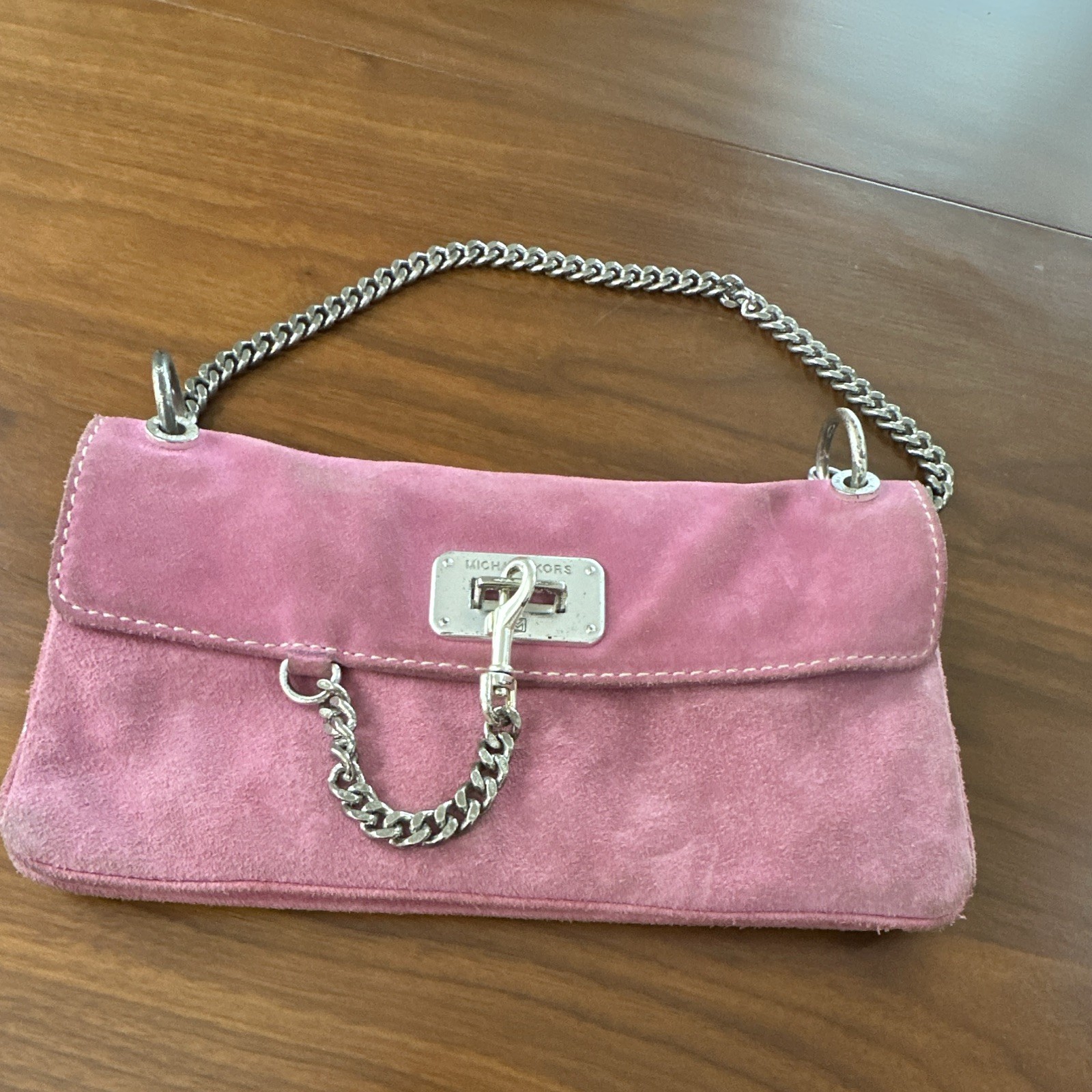 Michael Kors Small Pink Shoulder Bag Chain Strap, Zipper, Detachable Strap