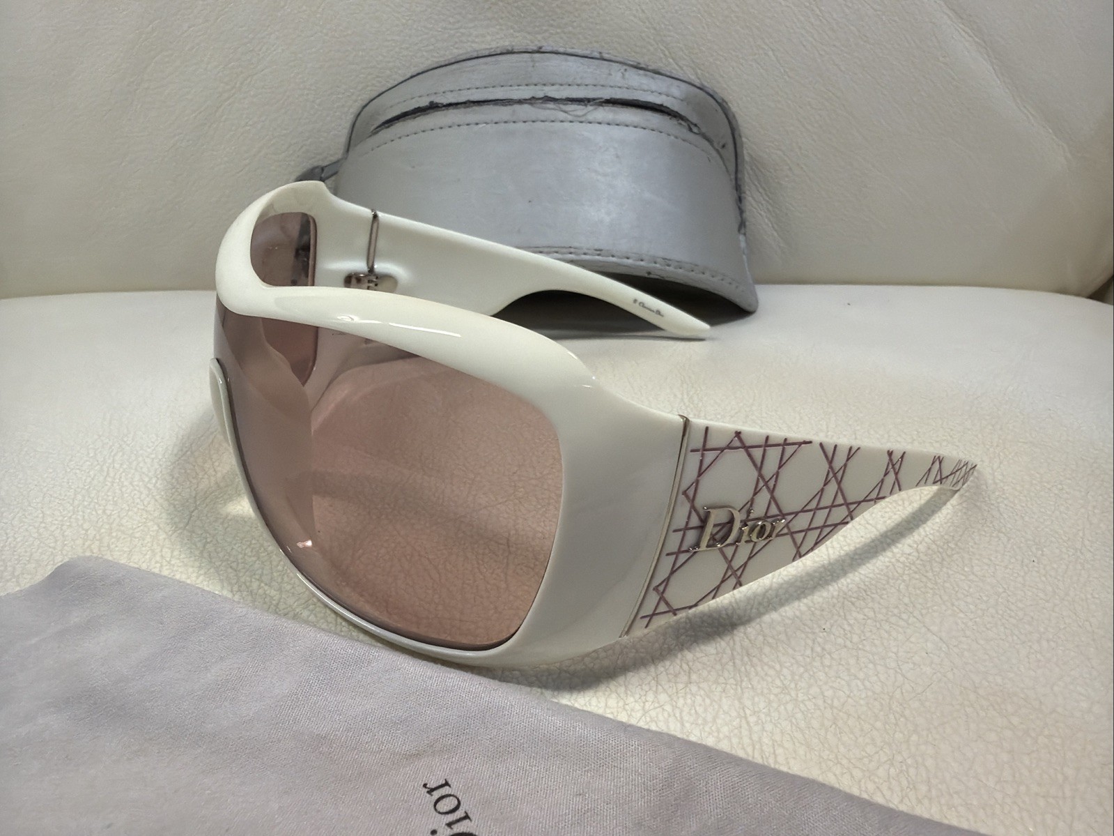 CHRISTIAN DIOR CANNAGE 1 White Vintage Y2K Oversized Wrap Sunglasses Italy