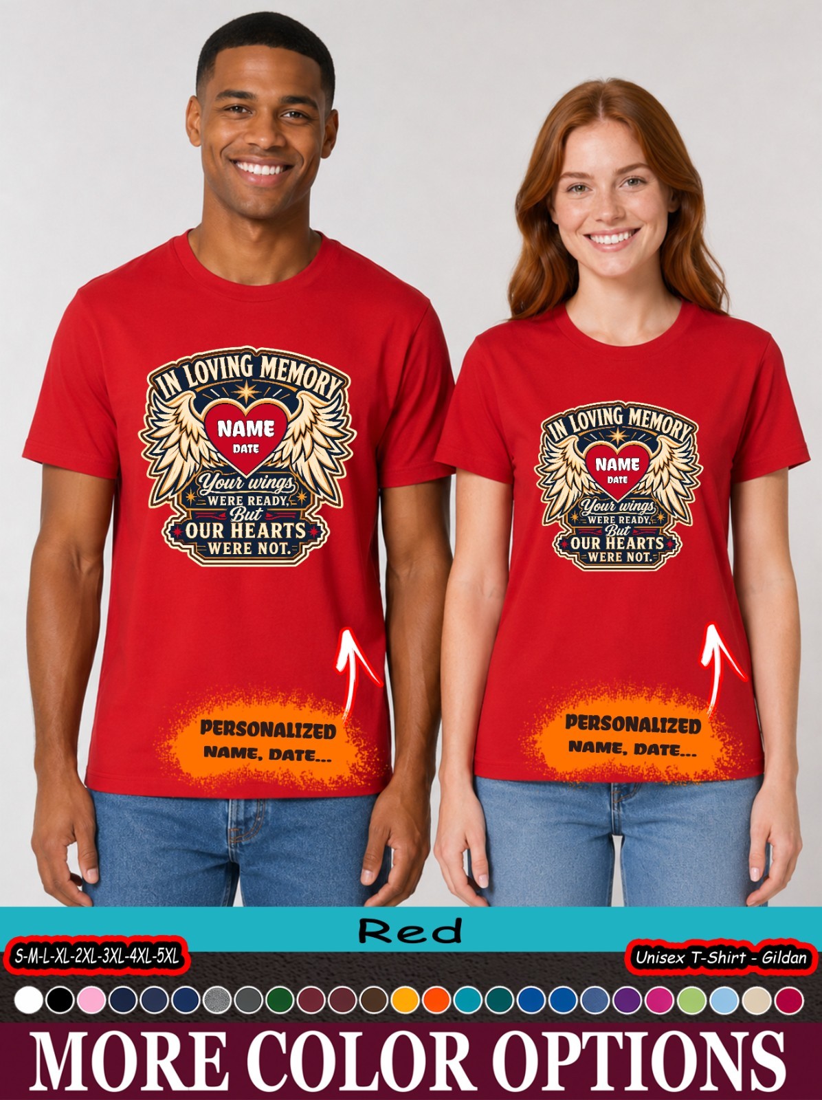 Custom Wings Were Ready Memorial Shirt, Name Date Angel Heart Tee