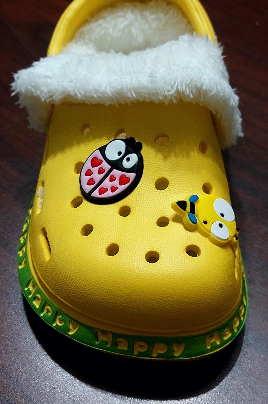 Kids Yellow Faux Fur Lined Clog Slippers Slip-On, US 2 EU 22-23