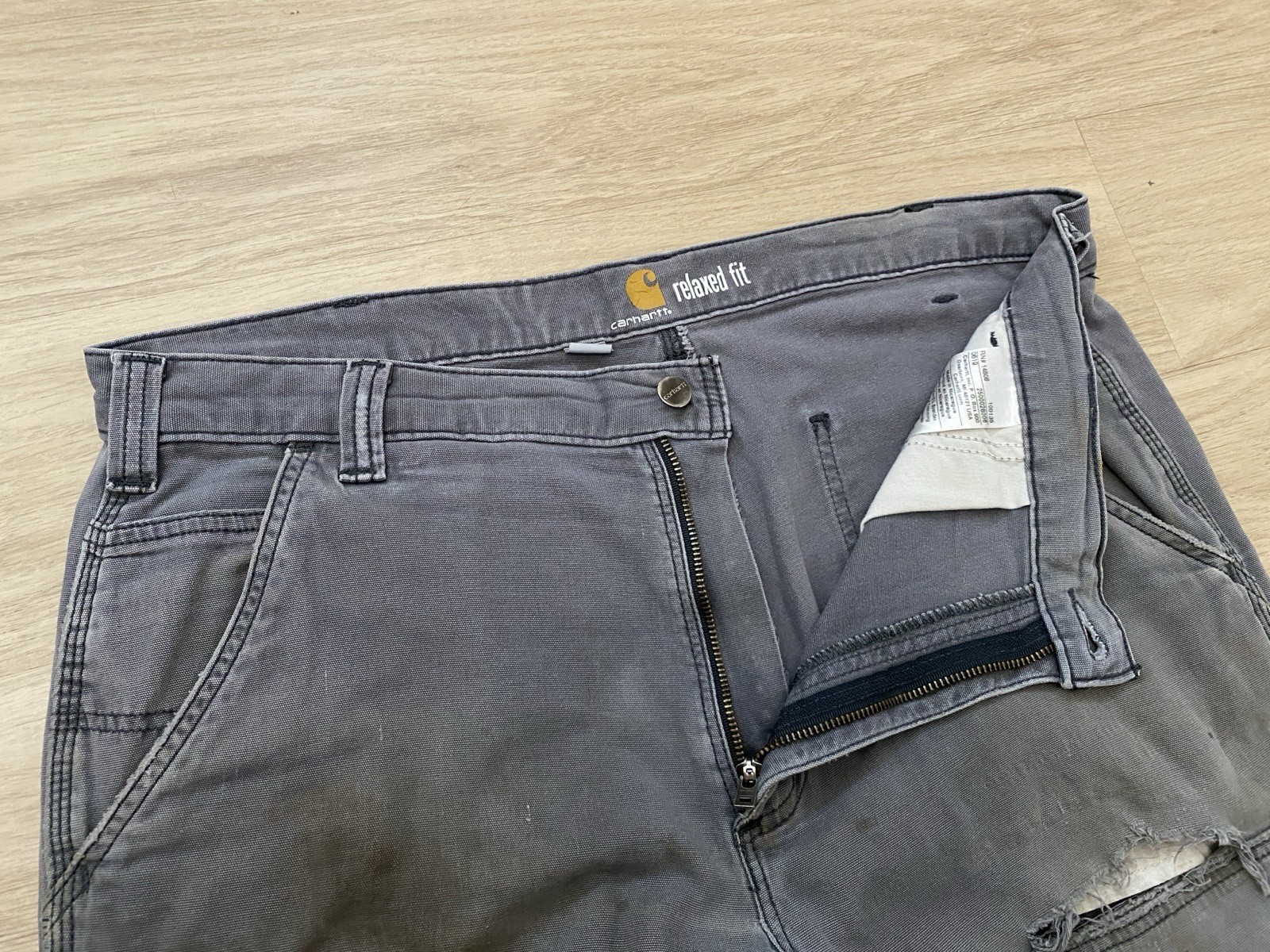 Carhartt Relaxed Straight Pants Men 36×32 Gray Double Knee Distressed 102802-029