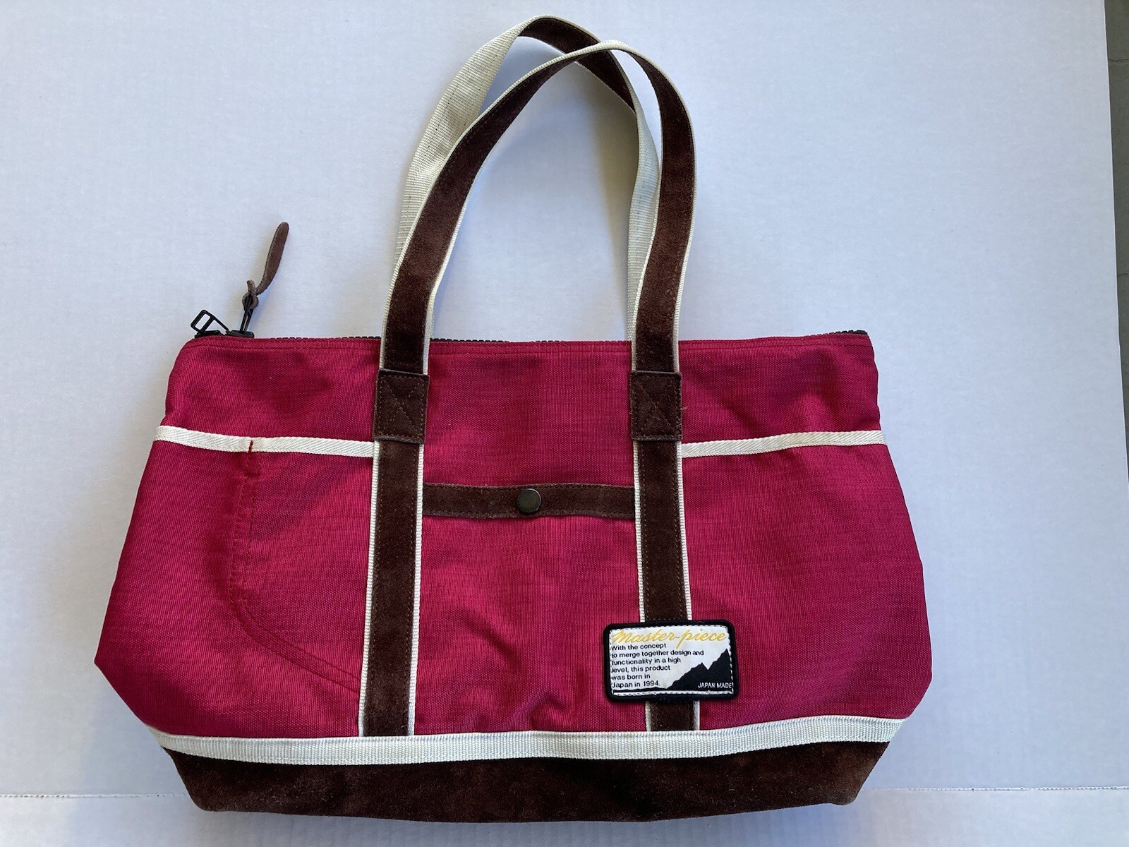 Master-Piece MSPC Tote Bag, Magenta Nylon & Brown Suede Leather, Made In Japan