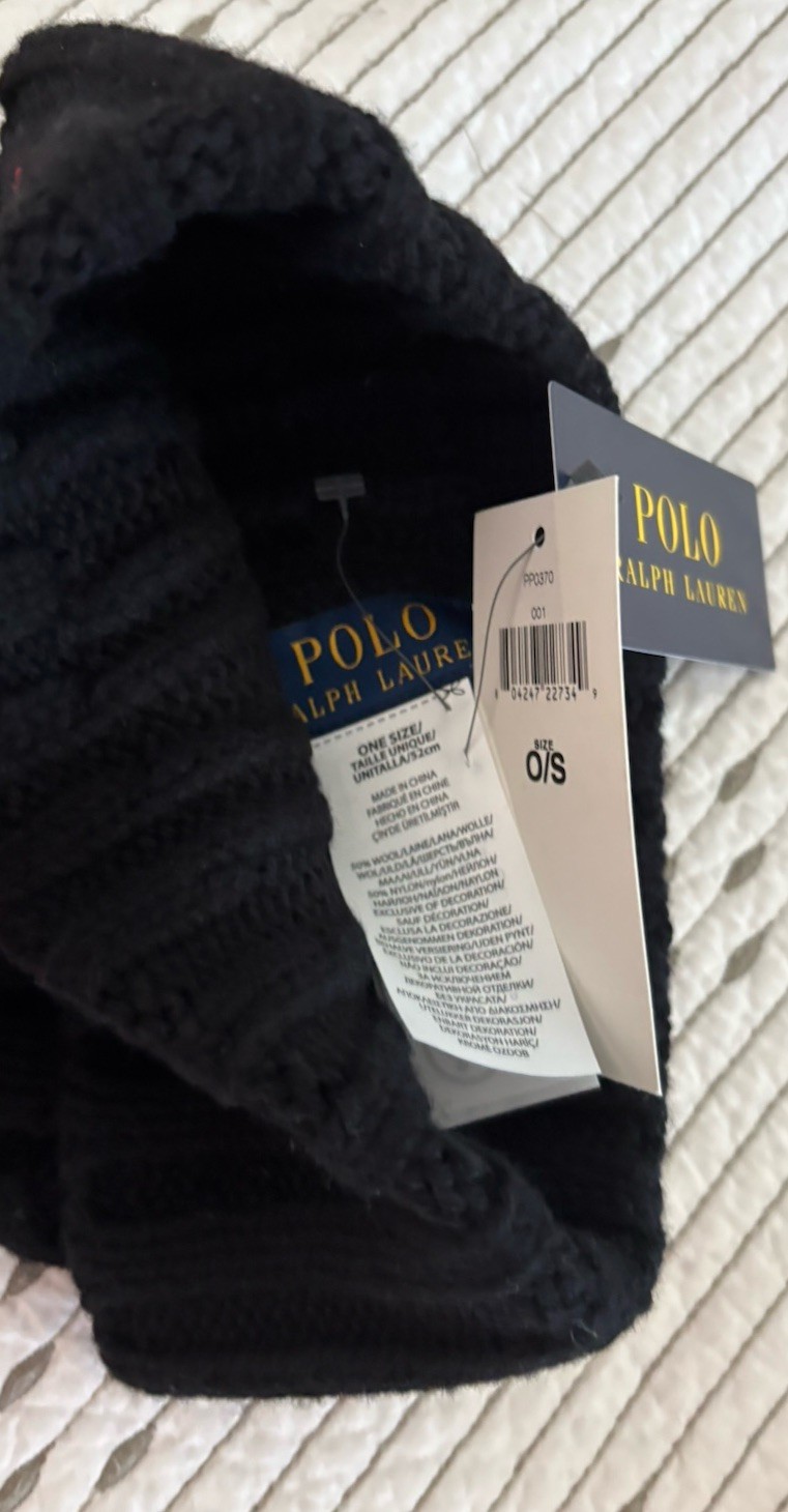 Polo Ralph Lauren Men’s Chunky Cable Knit Beanie Skull Cap Black NWT