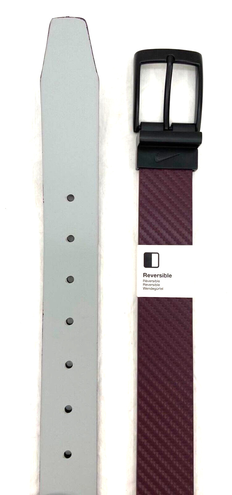 NEW Nike Reversible Maroon Gray Matte Carbon Fiber Golf Belt Men’s S 30-32