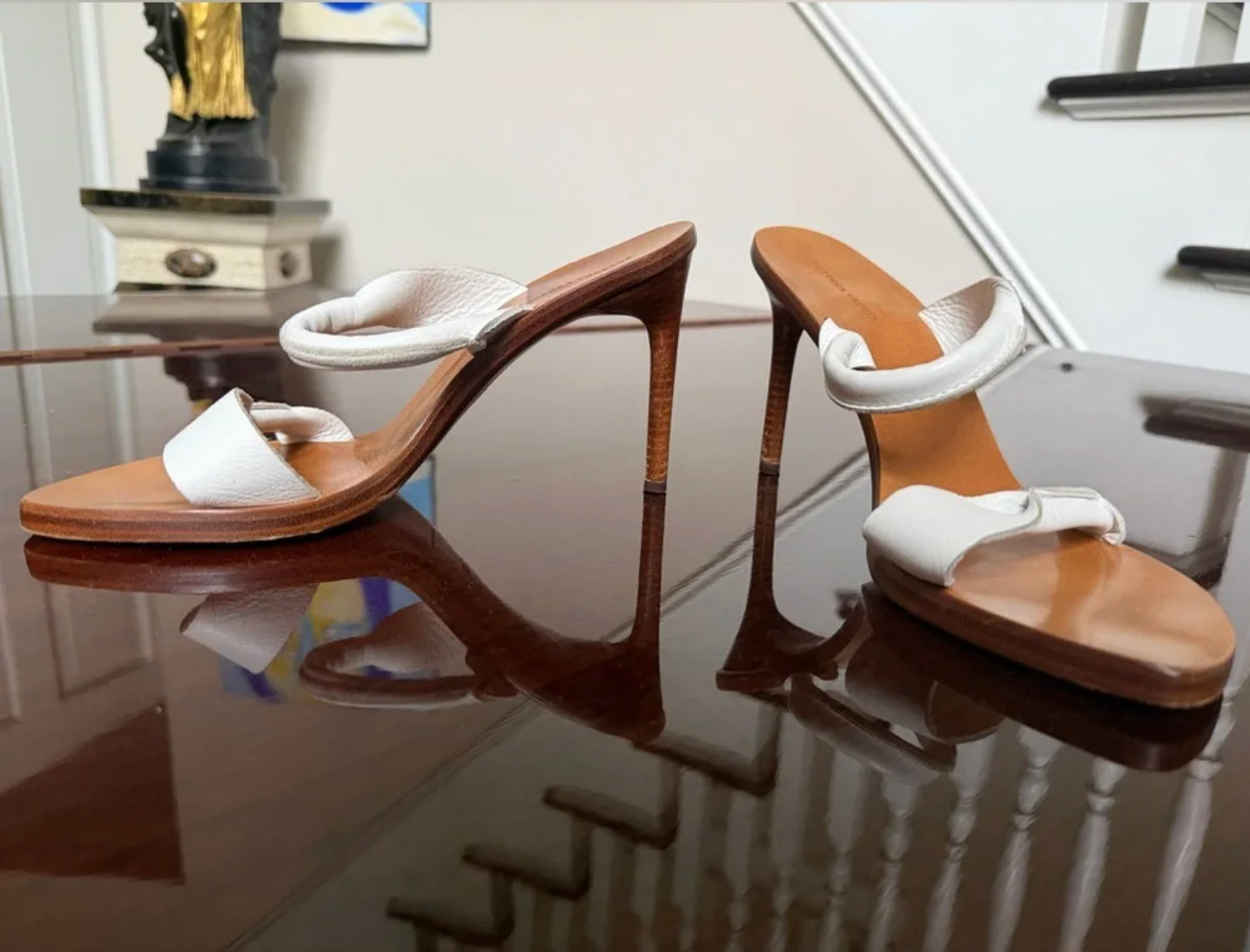 Bottega Veneta White Leather Strap High Heel Sandals Shoes 38