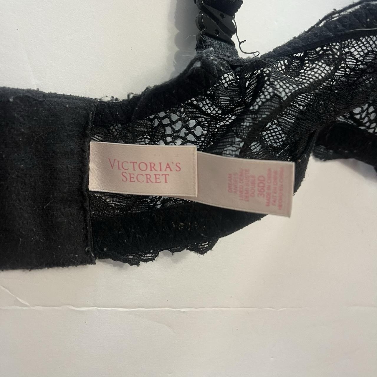 Victoria’s Secret Light Pink Bra 36DD Black Lace Trim White Bow Lined Underwire