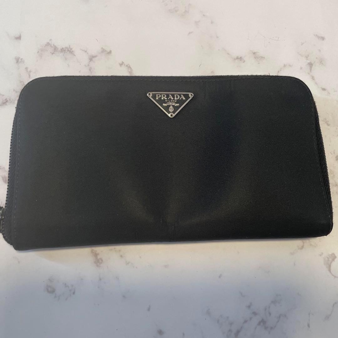PRADA Long Wallet Round Zipper Triangle Plate Nylon