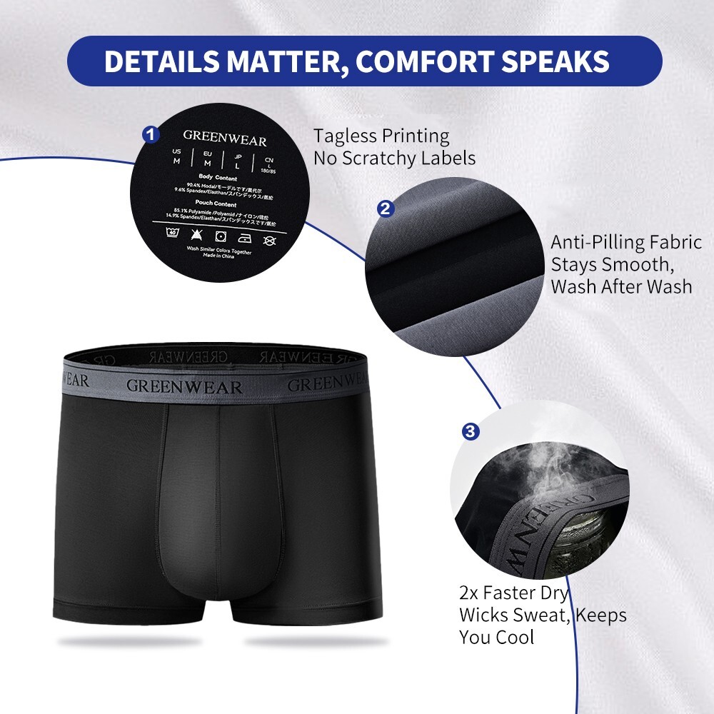 GREENWEAR Men’s Dual Pouch Boxer Briefs 4 Pack – Modal Mens Underwear,Breathable