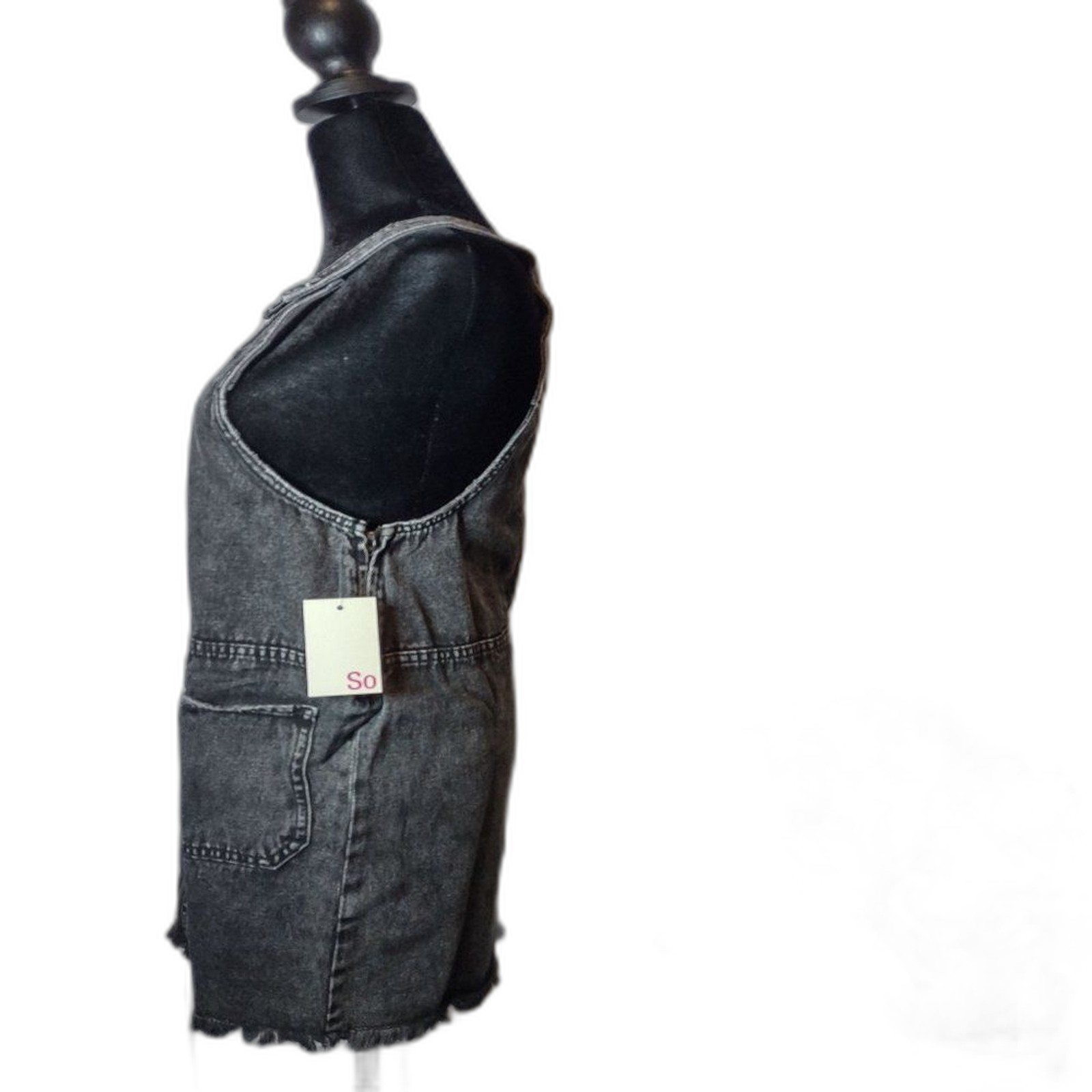 NWT Juniors’ SO® Scoop Front Pinafore Dress Black Wash Denim Size XS