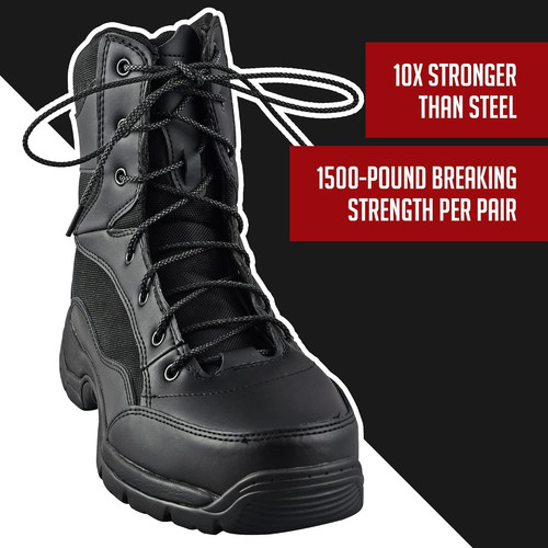 IRONLACE Unbreakable Round Bootlaces – Indestructible, 108-Inch, Black