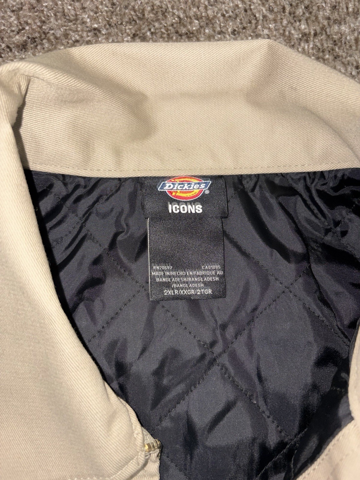 Dickies Men’s Beige Work Jacket Full Zip Quilted Lining Pockets 2XL