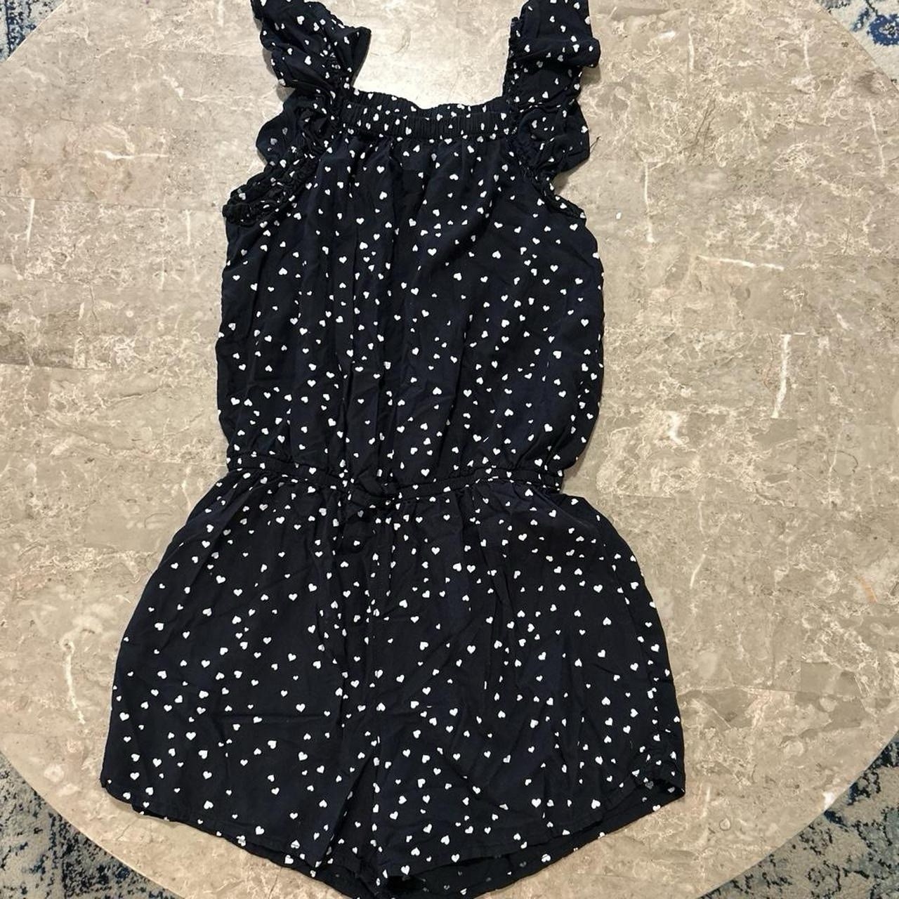 OshKosh B’gosh Girls Heart Print Sleeveless Romper Black/White Size 10/12