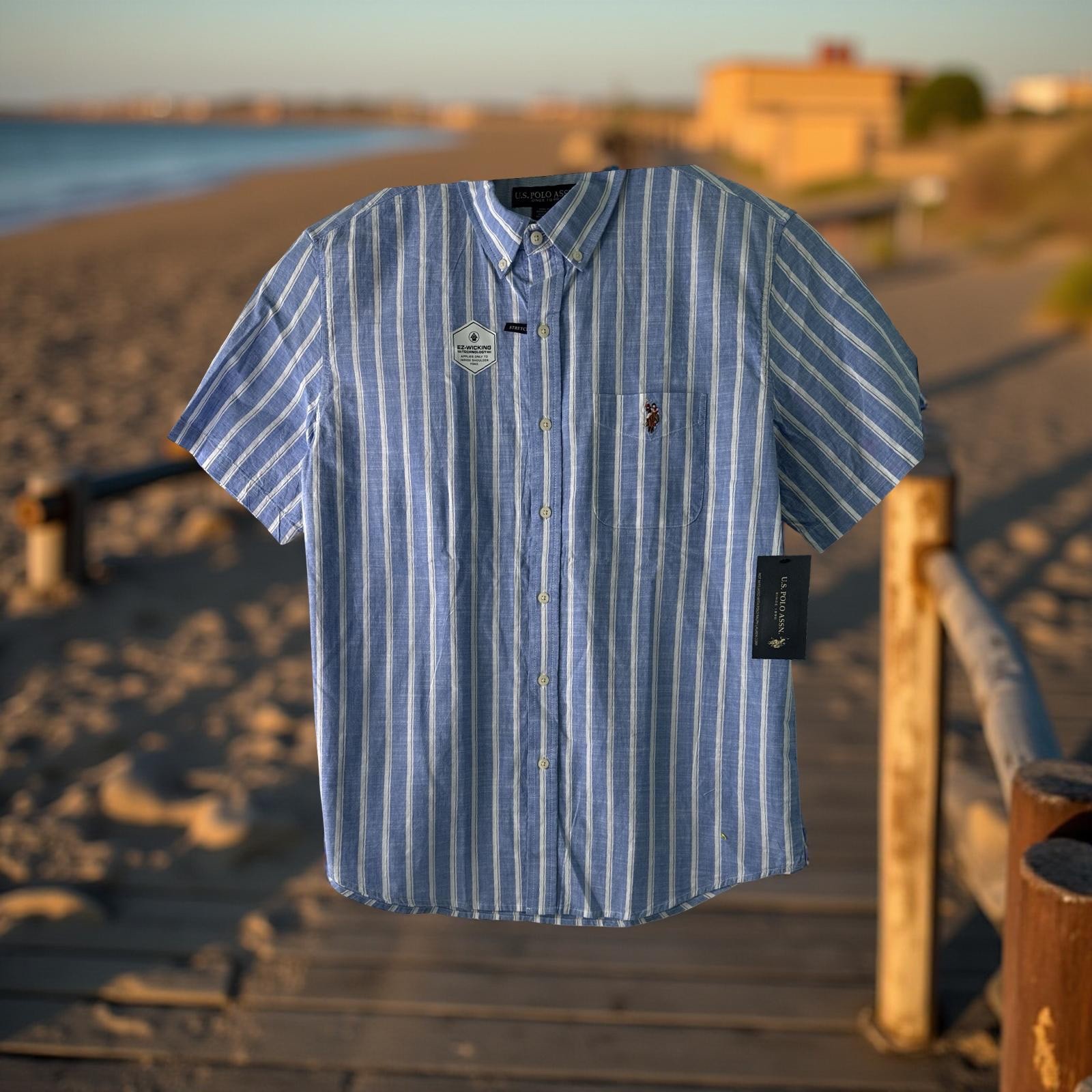 U.S. Polo Assn. XL ,Short Sleeve Shirt, Casual Button Down EZ Wicking(Yoke) Blue