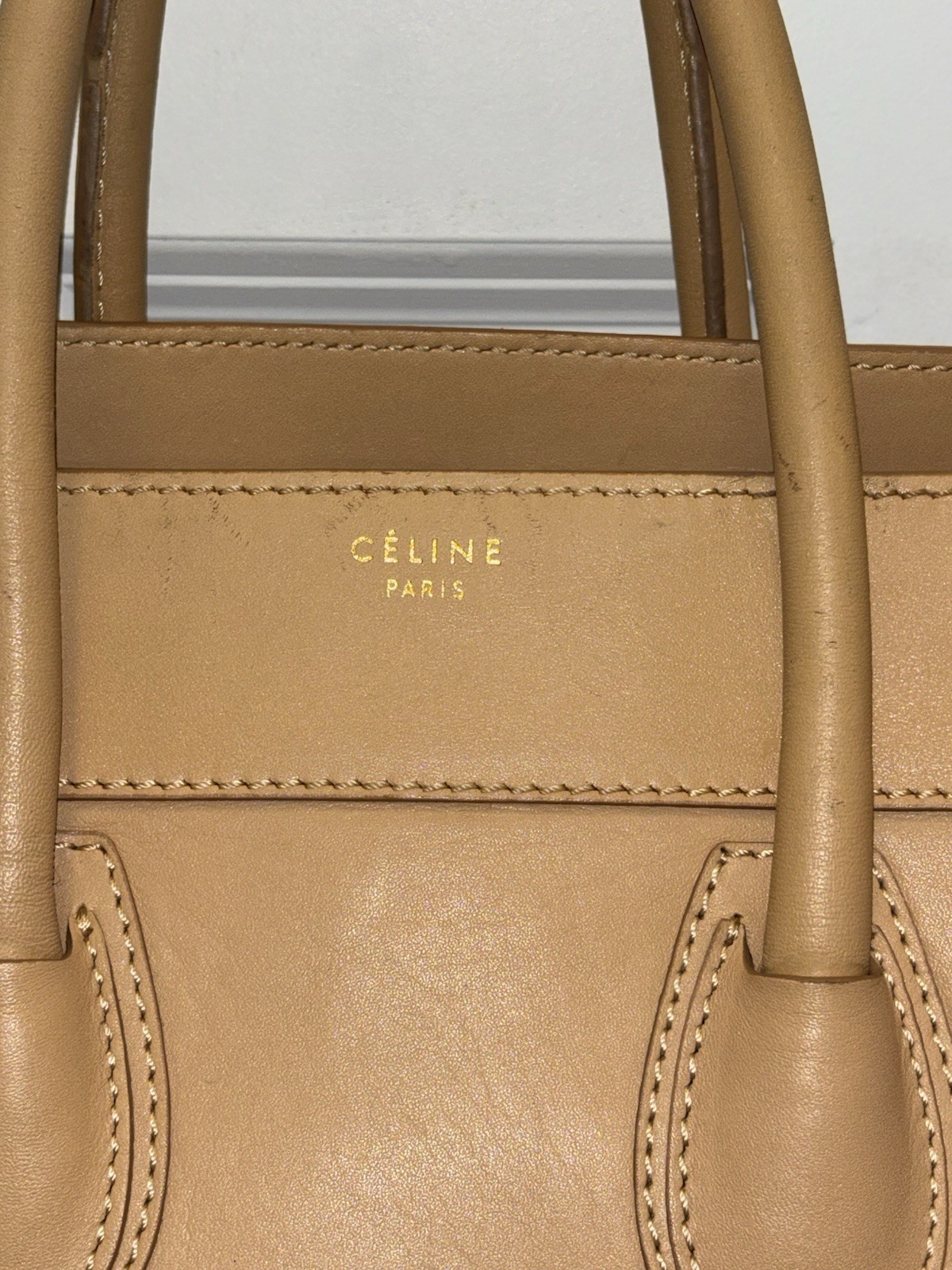 Celine Luggage Phantom Tote Handbag Beige Leather Micro Shopper 12x11x10