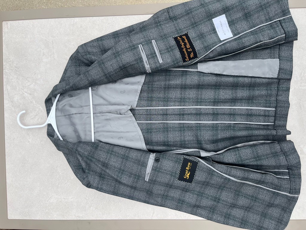 Gent Row Gray Plaid Sport Coat Stylbiella Super 120s Italian Wool 40R