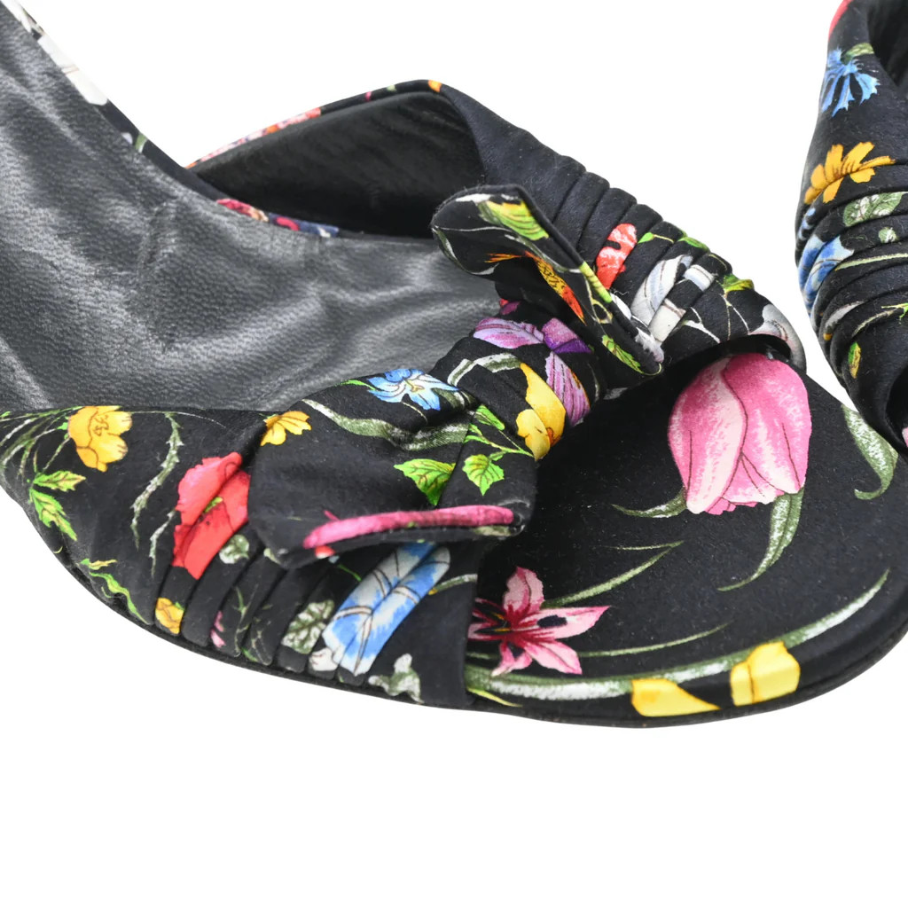 GUCCI | Floral Satin Bow Knot Kitten Heels Size 6.5B