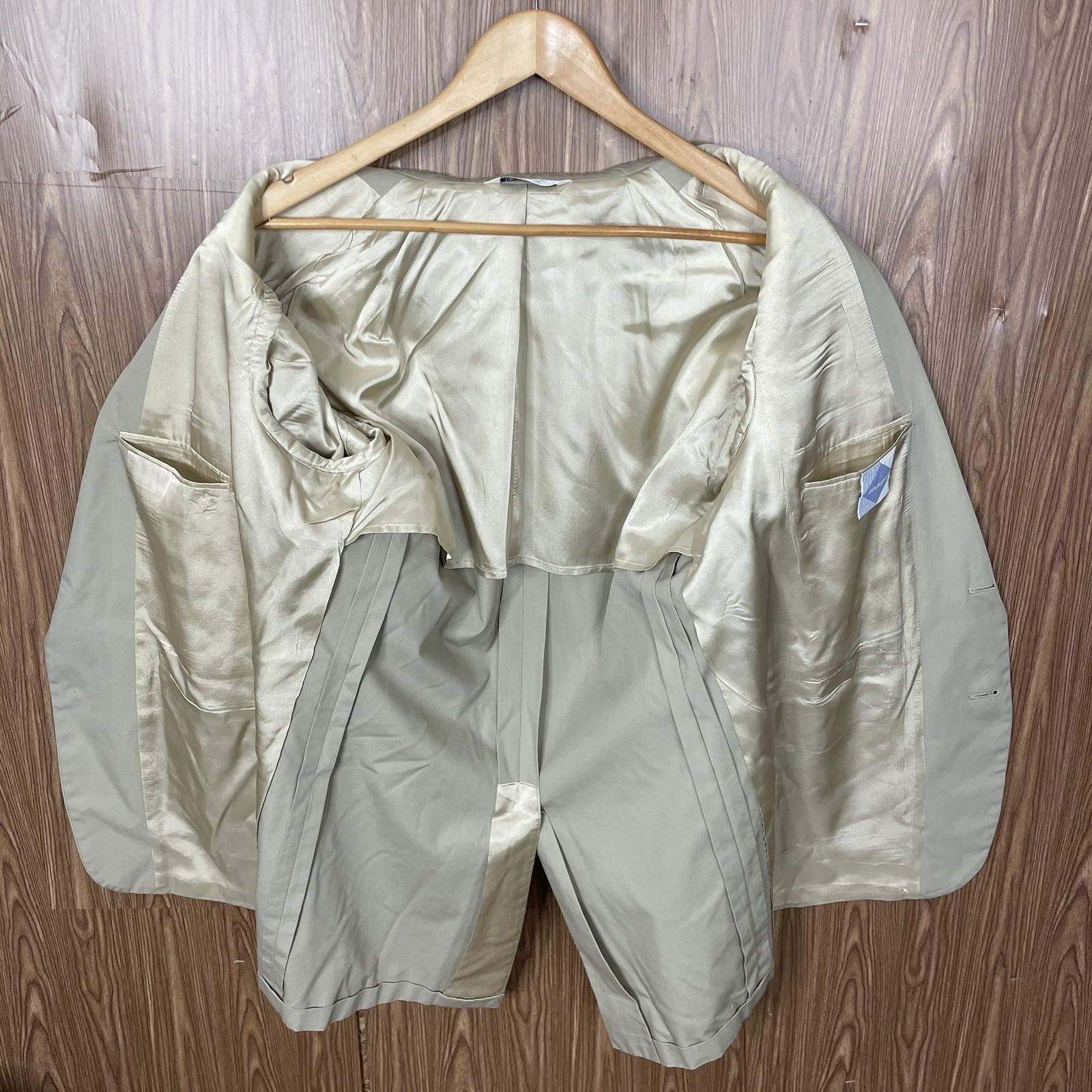 Haspel Blazer Jacket Mens 40R Beige Solid Wool Polyester Vintage USA Made