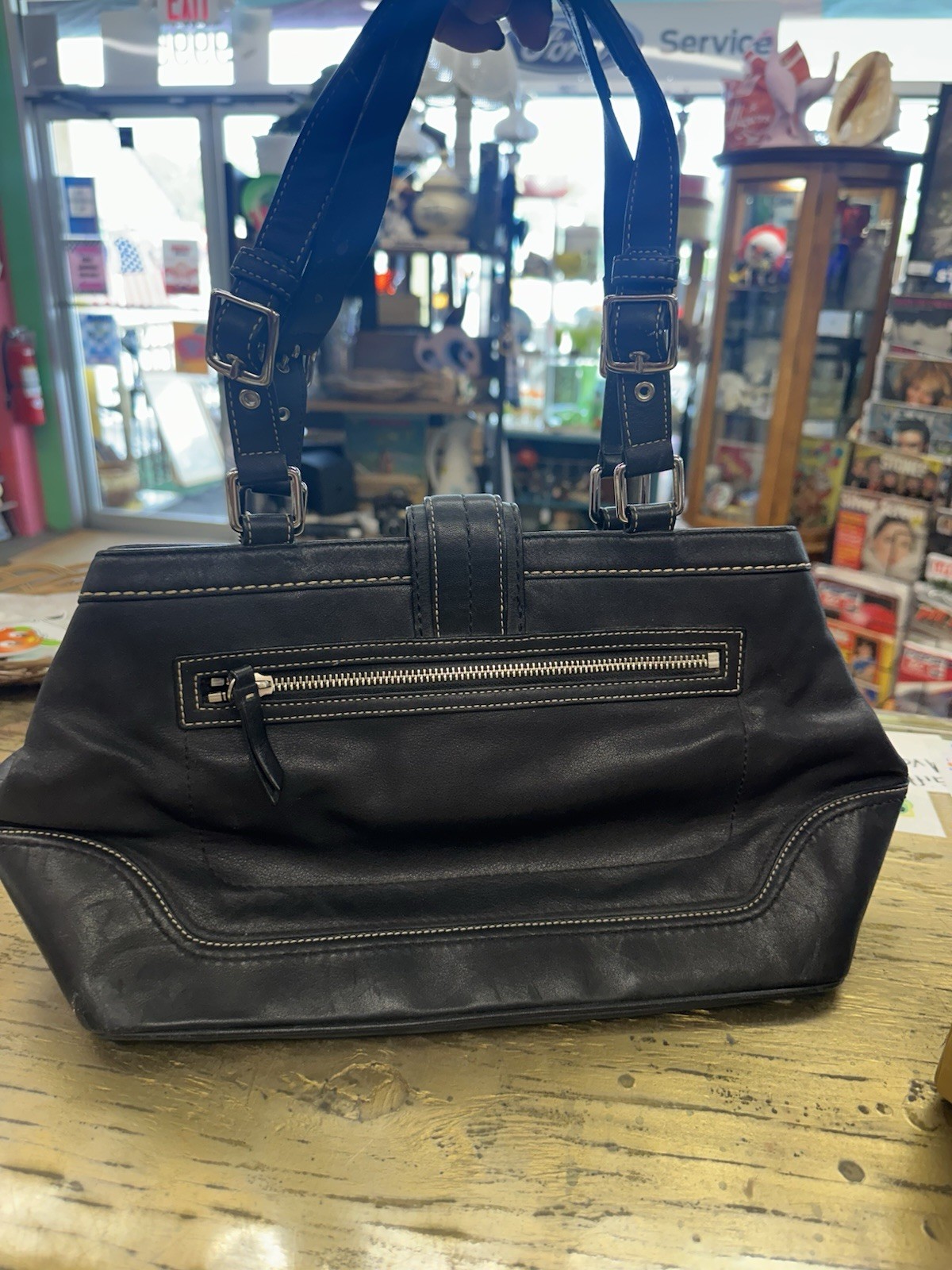 Coach Shoulder Bag Hampton Carryall Black Leather Satchel F12602