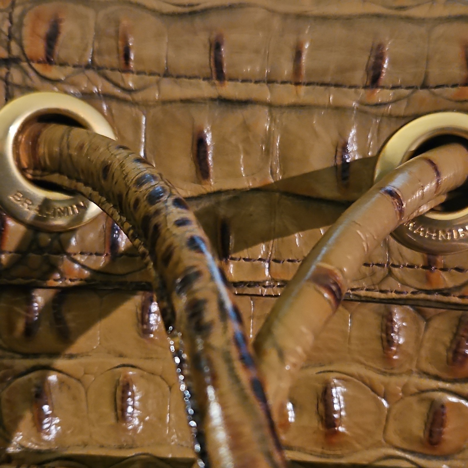 Brahmin Brown Embossed Animal Print Large Tote Turn Lock Zip Gold Charm