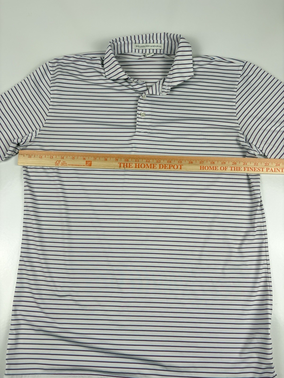 Holderness & Bourne The Sutton Golf Polo Mens L Tailored Fit White Stripe HB2003