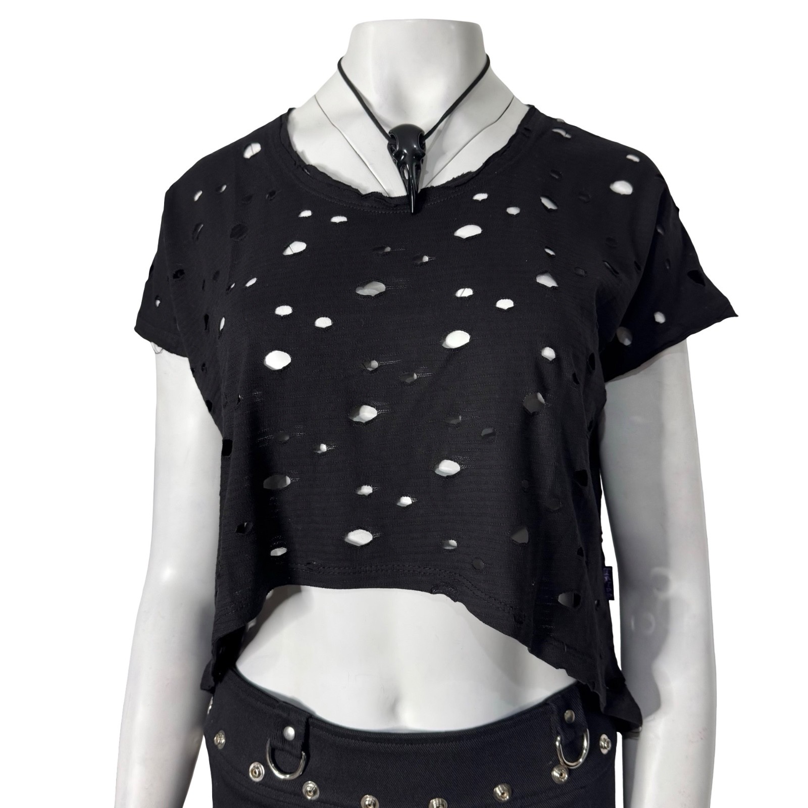 TRIPP BLACK BULLET SHOT HOLES DECAYED WITCH CROP TANK TOP SHIRT BIKER GOTHIC
