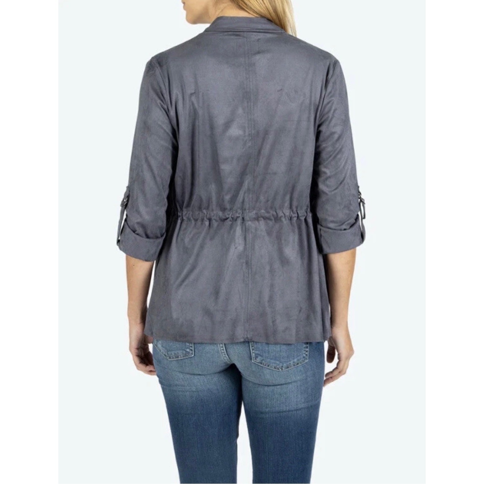 KUT FROM THE KLOTH Dianne Jacket Women Large Gray Faux Suede Drape Front Cinch