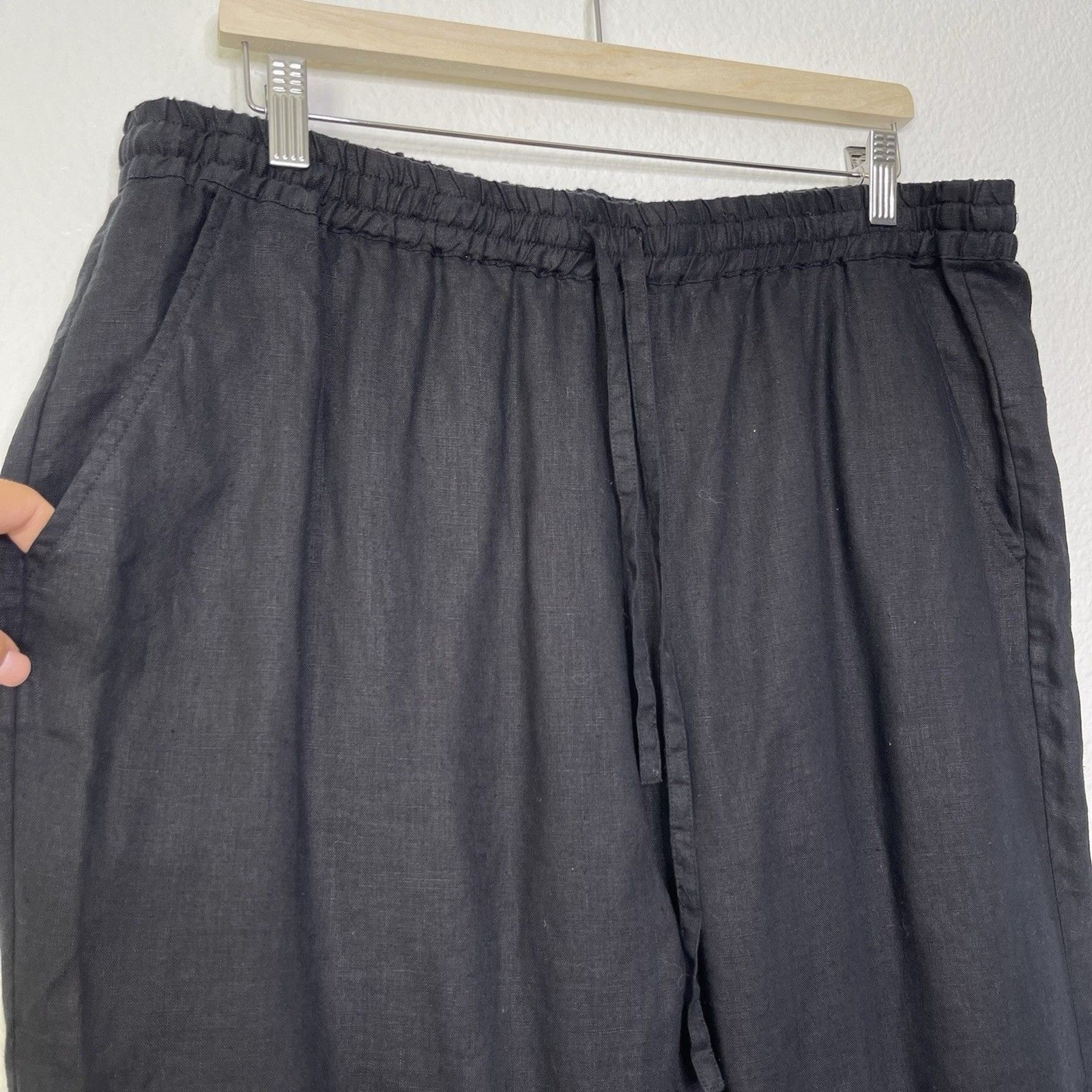 Johnny Was Pete & Greta Pants Large Black Linen Tapered Minimalist Lagenlook
