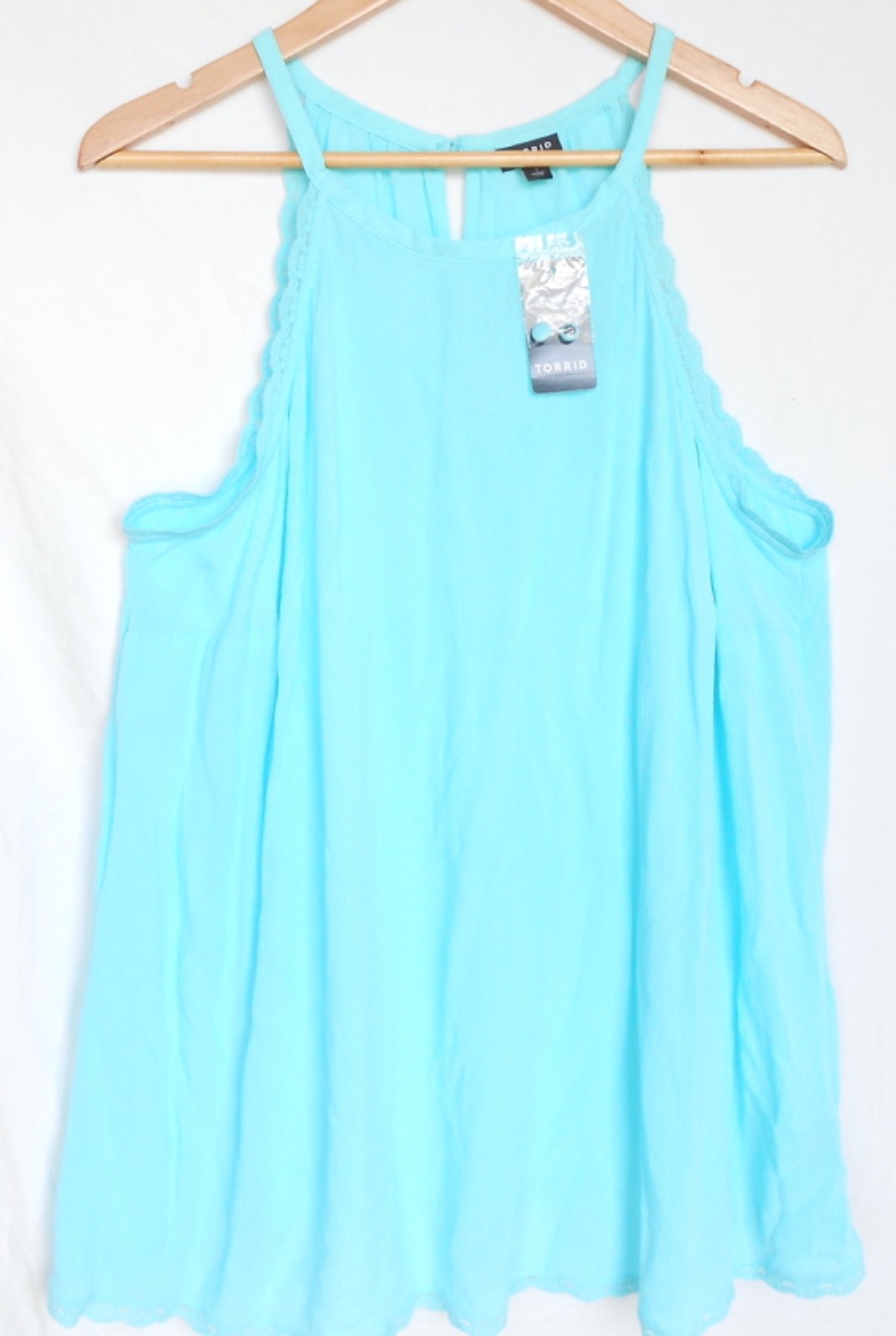 Torrid Aqua Blue Tunic Trapeze Dress Halter Rayon Lace Casual Party Cocktail NWT