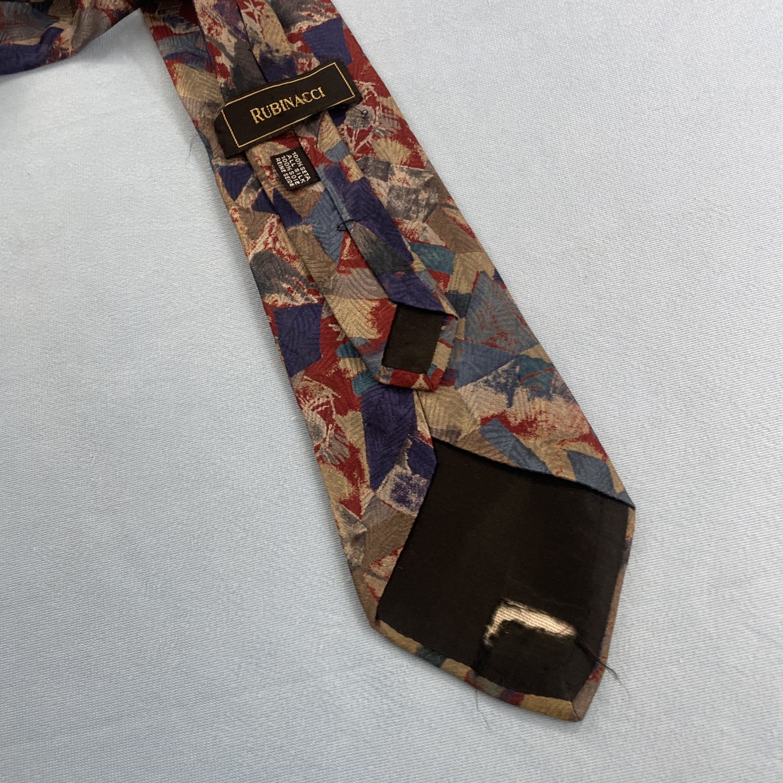 Rubinacci Silk Neck Tie MCM Mod Abstract Art Splat Brown Red Blue vtg 4×59 Wear