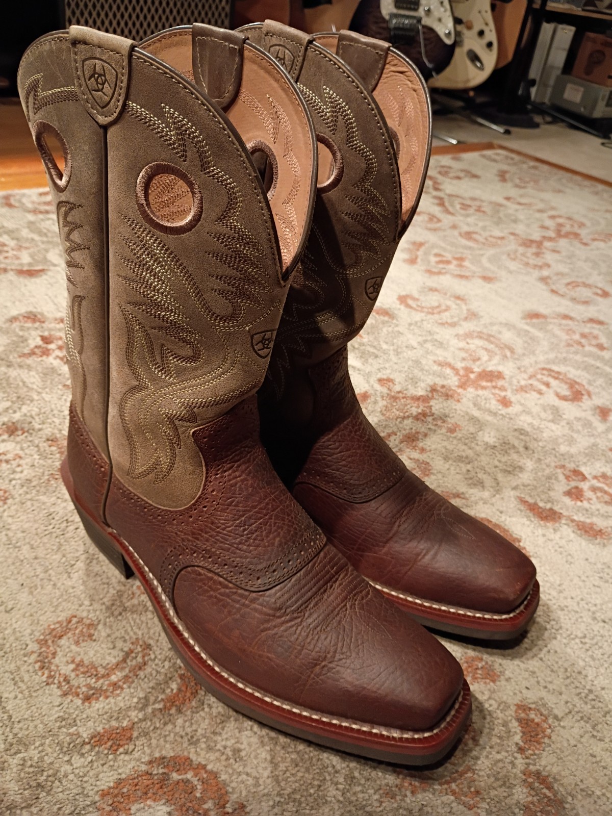 ARIAT ROUGHSTOCK BROWN BULLHIDE LEATHER SQUARE TOE COWBOY BOOTS #34828 MEN’S 12D