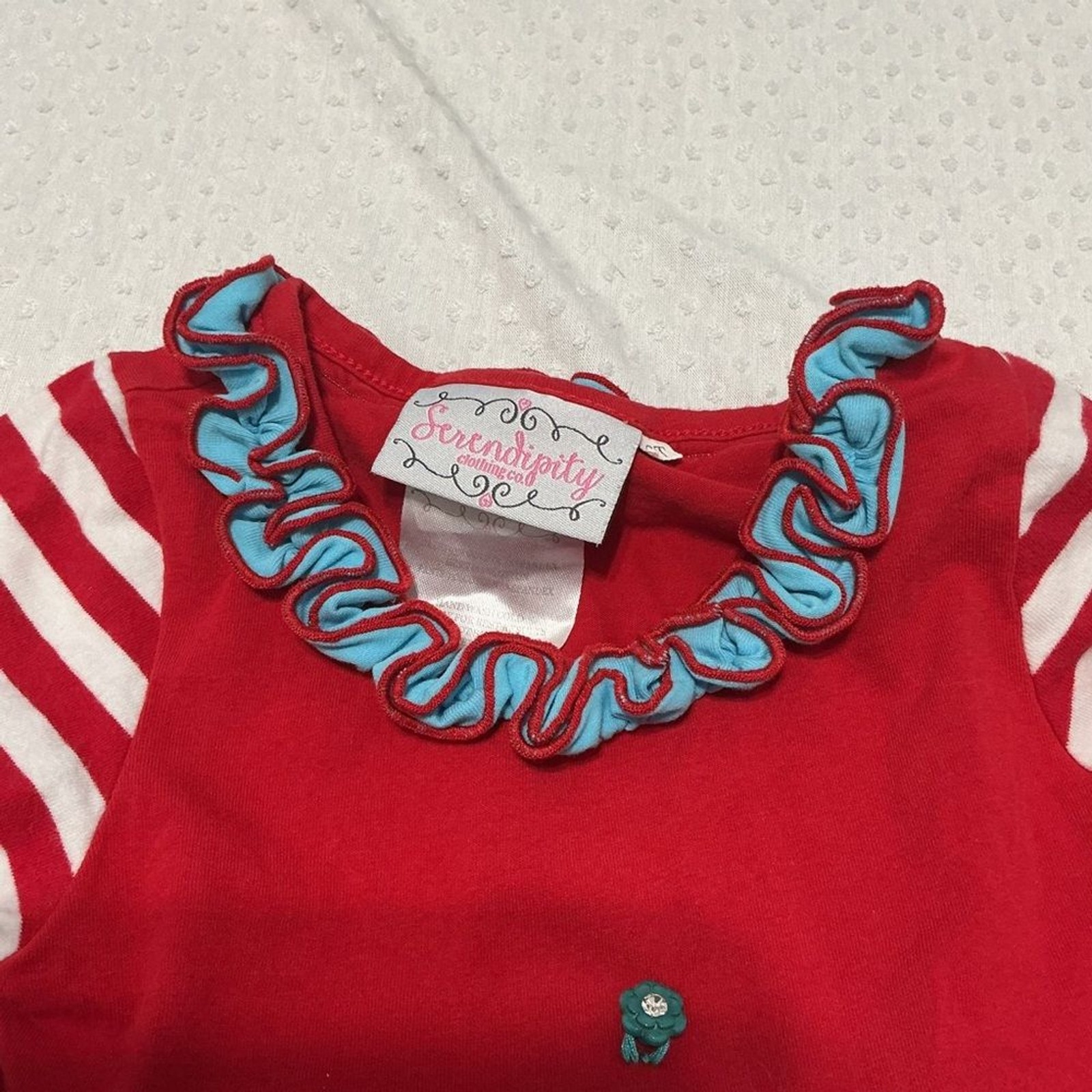 SERENDIPITY Red and Blue Striped Ruffle Tunic Dress & Legging Set 2T