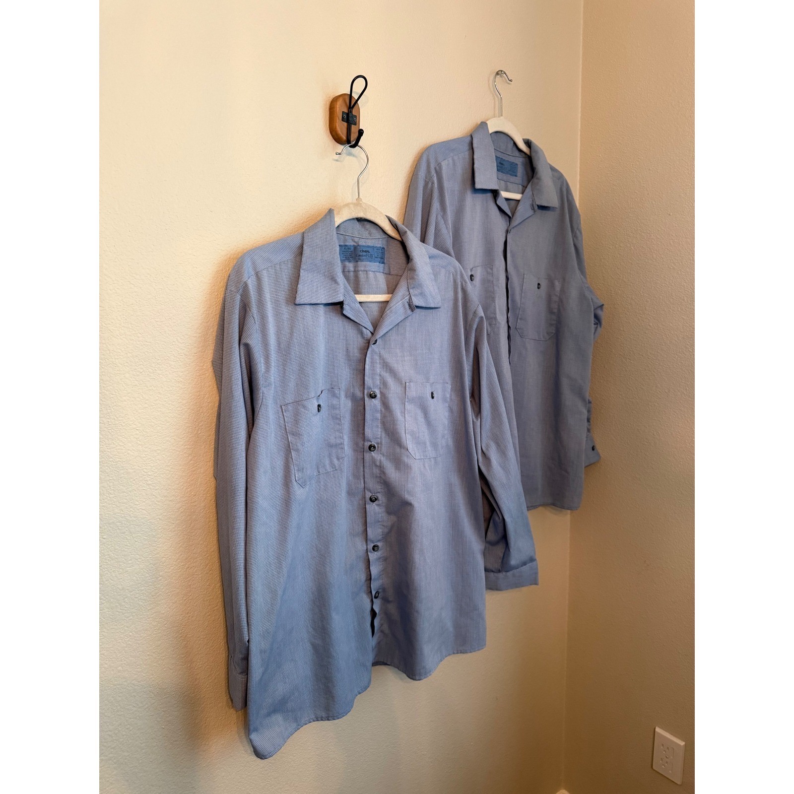 Cintas ComfortFLEX Work Shirt Men XL Blue Micro Check Long Sleeve Set of 2