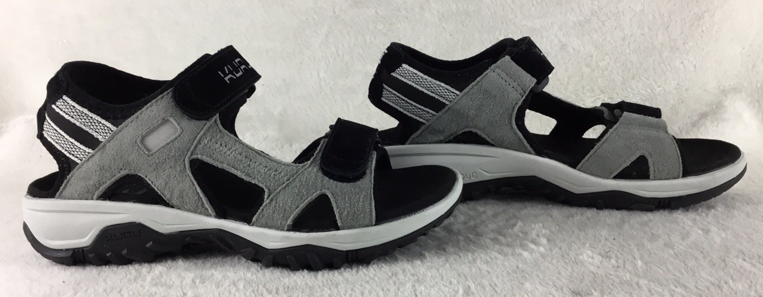Kuru Tread Sandals Womens 6 M Gray Black Leather Beach Walking Outdoor Strappy