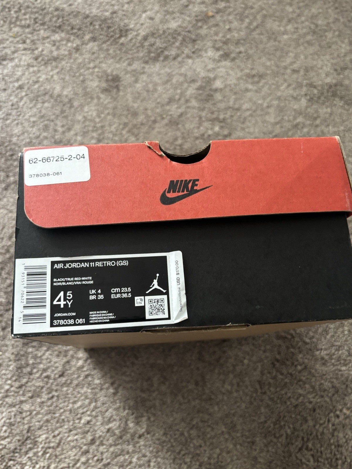 Jordan Air Jordan 11 Retro Mid Top Lace-Up Sneaker Black/Red/White 378038-061