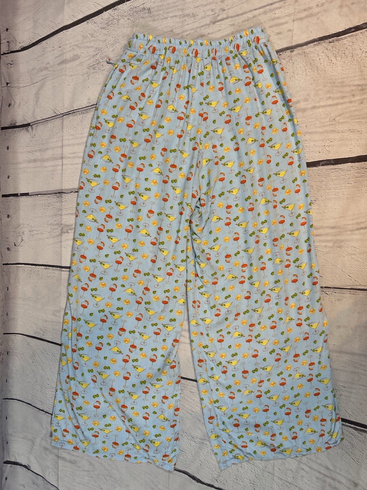 Dippin’ Daisy’s Blue Martini Print Lounge Pants Women’s S Rayon Cocktail Theme