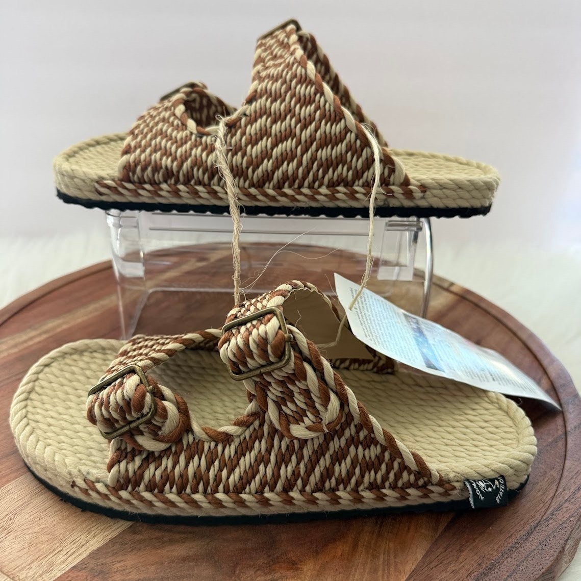 Nomadic State of Mind Romano Rope Sandals Camel Cream Vegan Slides Womens 9 NEW