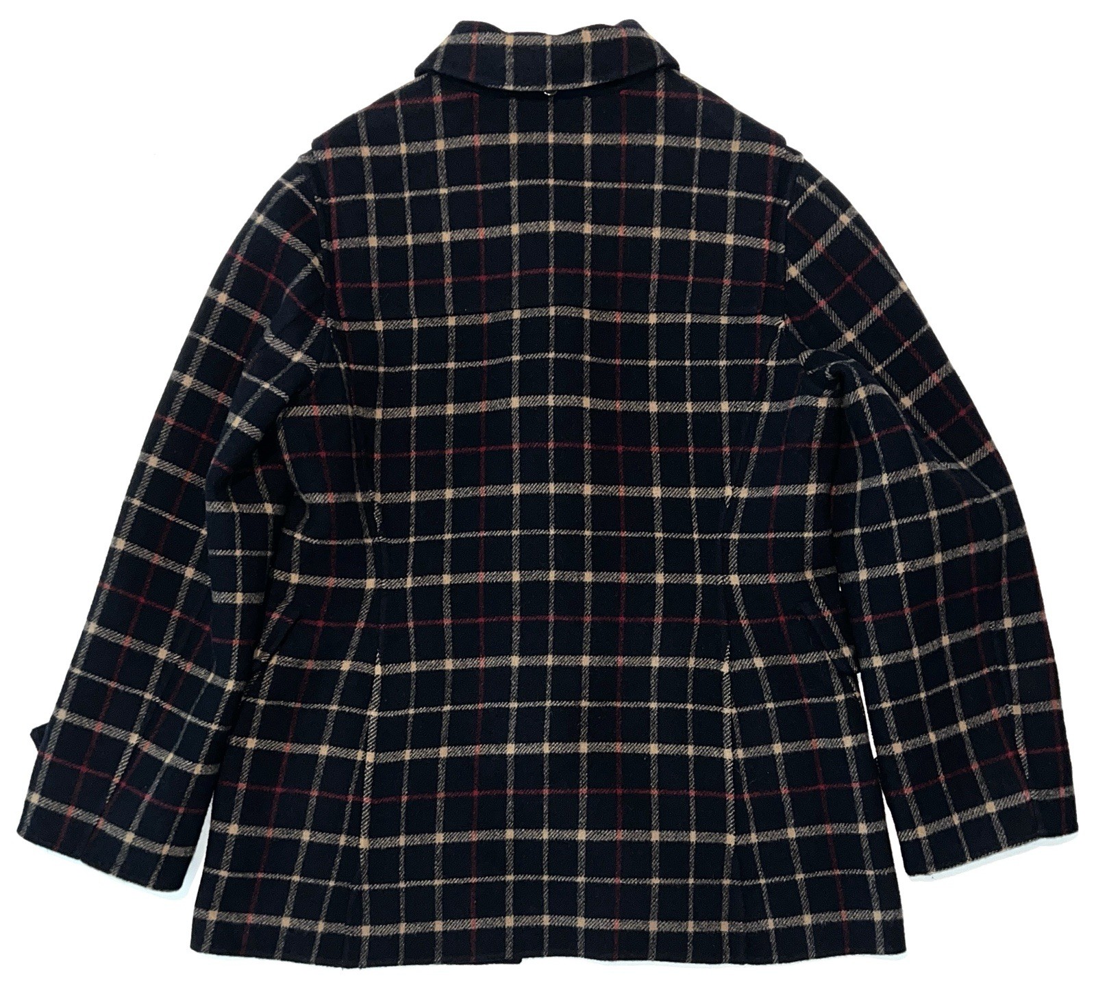Brooks Brothers Duffle Coat Navy Plaid Wool Toggle Jacket Removable Hood Women M