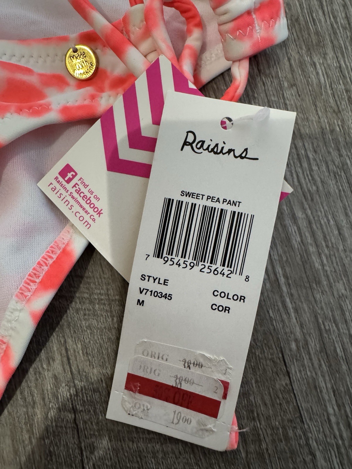 Raisins SWIM, Bikini Set, M, Coral/White Tie-Dye, Fringe Bandeau, Size: M, NWT